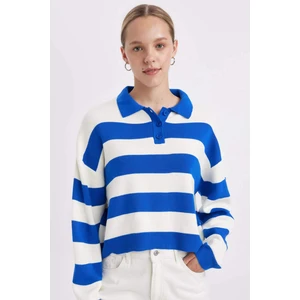 Regular Fit Polo Yaka Düğmeli Çizgili Triko Kazak A2357AX24WN