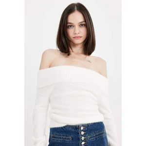 Fitted Açık Omuz Basic Düz Triko Kazak C6301AX24CW