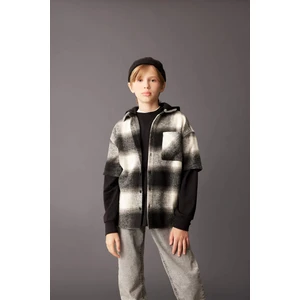 Erkek Çocuk Oversize Geniş Kalıp Kapüşonlu Flanel Uzun Kollu Gömlek C7510A824WN