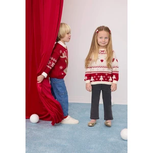Kız Bebek Bisiklet Yaka Yılbaşı Temalı Triko Kazak C8437A524WN