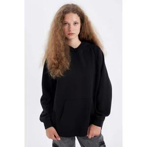 Oversize Geniş Kalıp Kapüşonlu Kanguru Cepli Kalın Basic Düz Sweatshirt C7805AX24WN