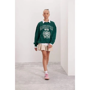 Kız Çocuk Oversize Geniş Kalıp Bisiklet Yaka Baskılı Okul Sweatshirt C7462A824AU