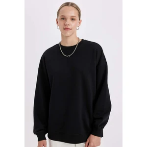 Okula Dönüş Oversize Geniş Kalıp Bisiklet Yaka Basic Düz Kalın Sweatshirt Y1346AZ24WN
