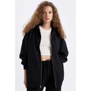 Oversize Geniş Kalıp Kapüşonlu Cepli Basic Düz Fermuarlı Sweatshirt V4233AZ24WN