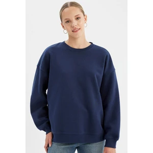 Oversize Geniş Kalıp Bisiklet Yaka Kalın Basic Düz Sweatshirt Y1346AZ24WN