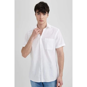 Slim Fit Dar Kesim Yazlık Basic Düz %100 Pamuk Kısa Kollu Beyaz Gömlek R1706AZ24SM