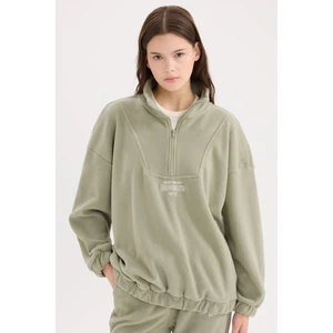 Oversize Geniş Kalıp Fermuarlı Dik Yaka Nakışlı Polar Sweatshirt Y2649AZ24WN