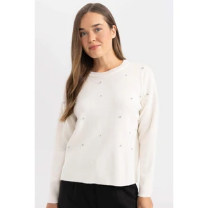 Regular Fit Bisiklet Yaka Taşlı Triko Kazak R0726AZ24WN