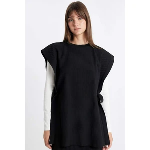 Regular Fit Bisiklet Yaka Basic Düz Yan Bağlamalı Triko Süveter Y1323AZ24AU