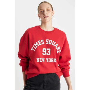 Loose Fit Bisiklet Yaka Baskılı Kalın Kırmızı Sweatshirt C7813AX24WN