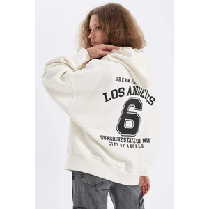 Oversize Geniş Kalıp Kapüşonlu Sırt Baskılı Kalın Fermuarlı Sweatshirt C7835AX24WN