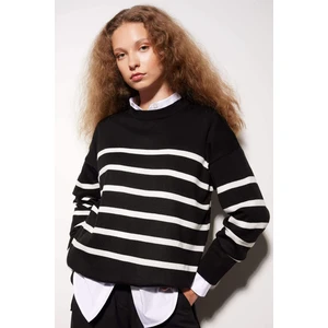 Relax Fit Yumuşak Dokulu Çizgili Bisiklet Yaka Triko Kazak Tunik S7517AZ24WN