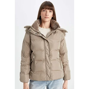 Su Geçirmez Puffer Şişme Mont Kapüşonlu Fermuar Çıtçıt Kapmalı Cepli C9523AX24WN
