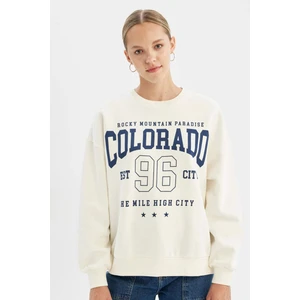 Loose Fit Bisiklet Yaka Baskılı Kalın Sweatshirt C7811AX24WN