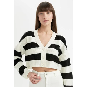 Regular Fit V Yaka Çizgili Düğmeli Triko Hırka Z8539AZ24AU