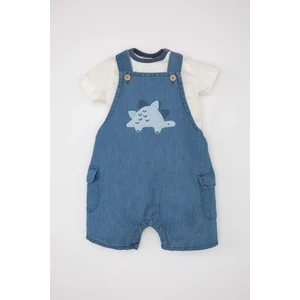 Erkek Bebek 2'li Takım Dinazor Baskılı Poplin Kısa Kollu Tişört Salopet C2805A524SM