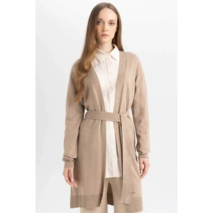 Regular Fit Basic Düz Kuşaklı Uzun Triko Hırka Z9026AZ24WN