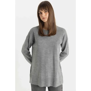 Regular Fit Bisiklet Yaka Yandan Yırtmaçlı Basic Düz Triko Kazak Tunik C5165AX24AU