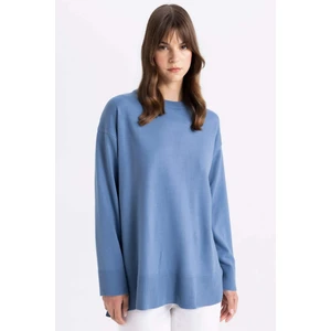 Regular Fit Bisiklet Yaka Yandan Yırtmaçlı Basic Düz Triko Kazak Tunik C5165AX24AU