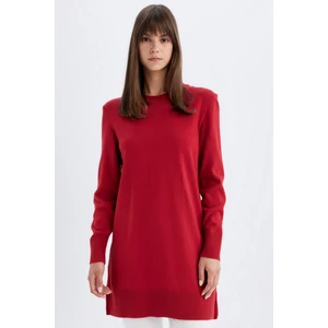 Regular Fit Bisiklet Yaka Yırtmaçlı Basic Düz Triko Kazak Tunik H3431AZ24AU