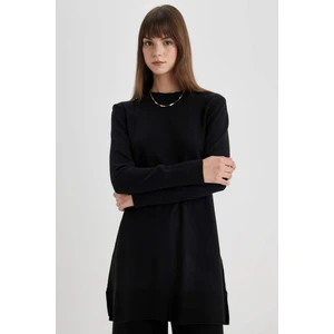 Regular Fit Bisiklet Yaka Yırtmaçlı Basic Düz Triko Kazak Tunik H3431AZ24AU