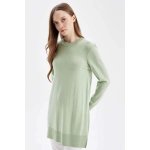 Regular Fit Bisiklet Yaka Yırtmaçlı Basic Düz Triko Kazak Tunik H3431AZ24AU