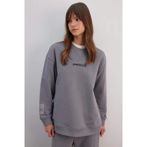 Regular Fit Bisiklet Yaka Baskılı Uzun Kollu Sweatshirt Tunik C0118AX24SP