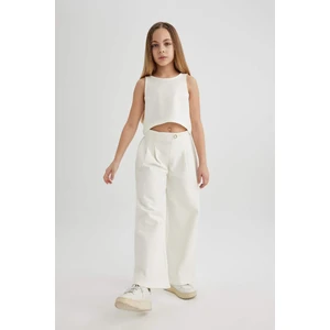 Kız Çocuk 2'li Takım Bisiklet Yaka Kolsuz Basic Düz Bluz Pantolon C0871A824SP