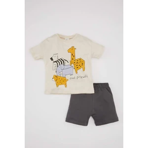 Erkek Bebek 2'li Takım Hayvan Desenli Bisiklet Yaka Kısa Kollu Tişört Şort
