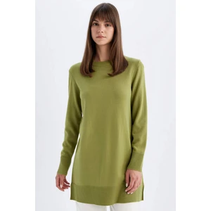 Regular Fit Bisiklet Yaka Yırtmaçlı Basic Düz Triko Kazak Tunik H3431AZ24AU