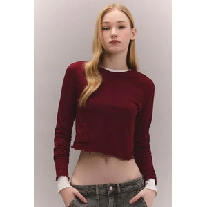 Coool Fitted Bisiklet Yaka Basic Düz Crop Uzun Kollu Tişört C4469AX24SP