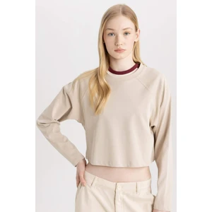Coool Loose Fit Bisiklet Yaka Basic Düz Uzun Kollu Tişört C4401AX24SP