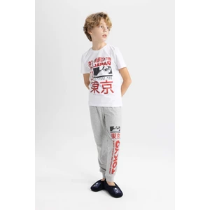 Erkek Çocuk Pijama Takımı Bisiklet Yaka Baskılı Kısa Kollu Üst Uzun Alt C0623A824SP