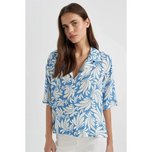 Regular Fit Desenli Pijama Yaka Kısa Kollu Gömlek C3389AX24SM