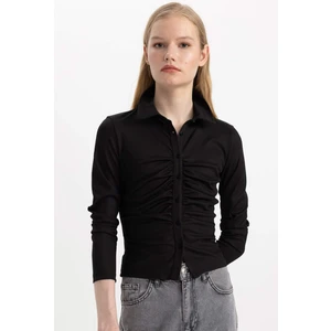 Slim Fit Dar Kesim Polo Yaka Basic Düz Fitilli Kaşkorse Uzun Kollu Tişört C1326AX24SP