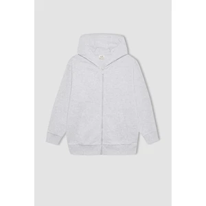 Erkek Çocuk Kapüşonlu Pike Fermuarlı Basic Düz Sweatshirt B6503A824SP