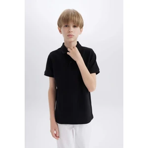 Erkek Çocuk Polo Yaka Basic Düz Pike Kısa Kollu Siyah Okul Tişörtü K1689A624SM