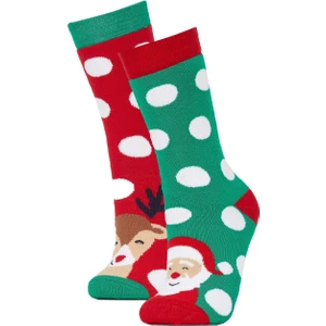 Kadın Yılbaşı Temalı 2'li Pamuklu Havlu Çorap Y8749AZNS