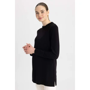 Regular Fit Bisiklet Yaka Yırtmaçlı Basic Düz Triko Kazak Tunik H3431AZ23WN