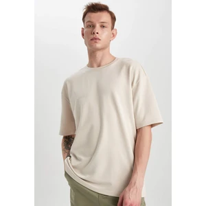 Oversize Geniş Kalıp Bisiklet Yaka Kısa Kollu Basic Düz Ağır Kumaş Tişört X3926AZ24SP