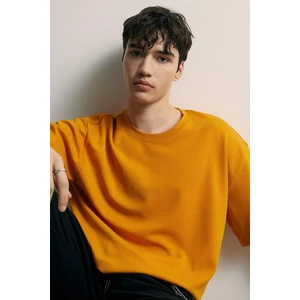 Oversize Geniş Kalıp Bisiklet Yaka Kısa Kollu Basic Düz Ağır Kumaş Tişört X3926AZ24SP