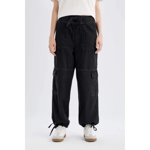 Kargo Jogger Yüksek Bel Bağcıklı Paça Bilek Boy Jean Yıkamalı Pantolon B9318AX24SP