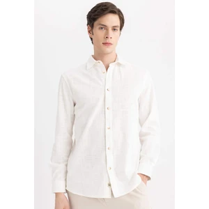 Regular Fit Polo Yaka Uzun Kollu Pamuklu Keten Görünümlü Gömlek B4129AX24SP