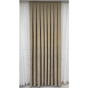 Fon Dünyası Kadife Dokulu Lüks Fon Perde Bej Sık Pile (Tek Kanat)