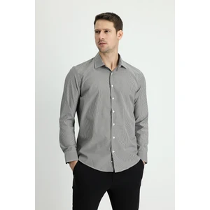 Uzun Kol Slim Fit Dar Kesim Klasik Çizgili Pamuklu Kolay Ütülenebilir Gömlek