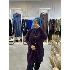 Önden Düğmeli Triko Hırka 300 Mürdüm