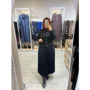 Piliseli Lacivert Kadın Etek