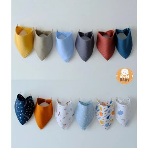 %100 Organik Pamuk Çift Katlı Müslin Kumaş İki Çıtçıtlı Bebek Salya Önlük & Fular ( 12'li Erkek Kombin )
