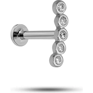 925 Ayar Gümüş Rodyumlu Minimal Sıralı Beş Zirkon Taşlı Tragus Piercing Küpe
