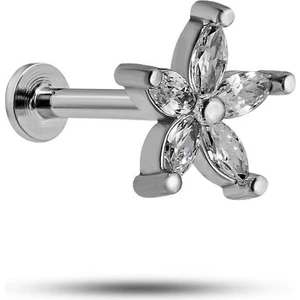 925 Ayar Gümüş Rodyumlu Minimal Tırnaklı Kır Çiçeği Tragus Piercing Küpe